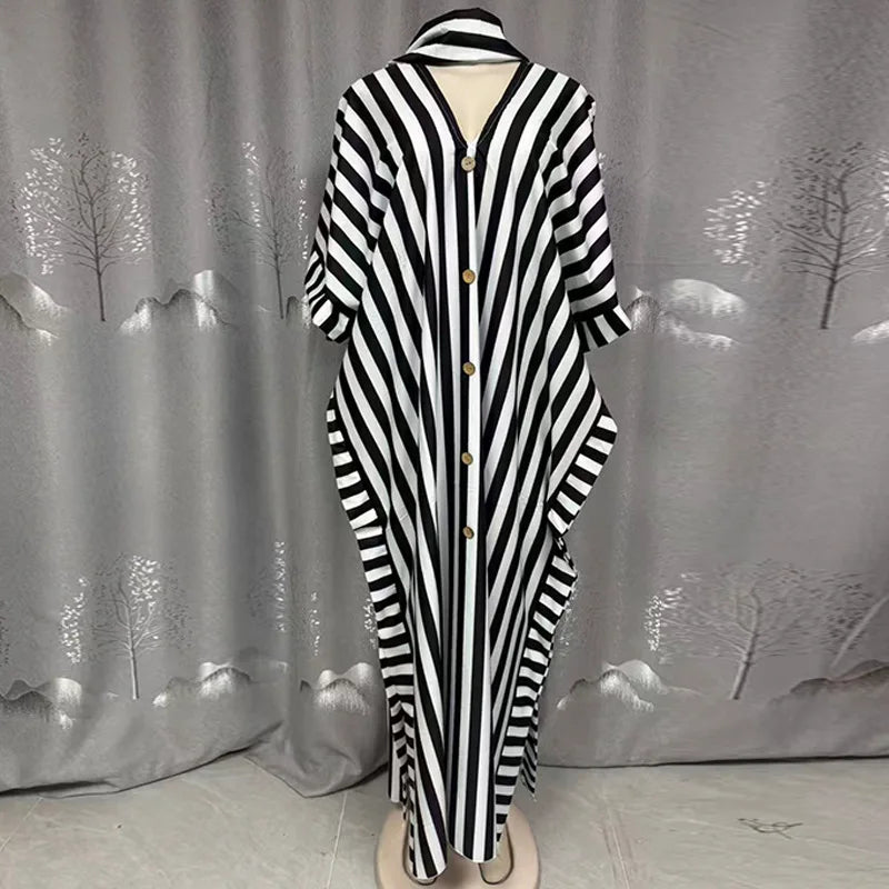 Robe Longue Femme Col V Rayée — Style Décontracté Grande Taille Automne 2026