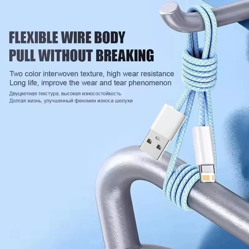 Câble USB Lightning 20W Tressé Charge Rapide pour iPhone 14 13 12 11 XR XS 8 7 6 — 1m 2m