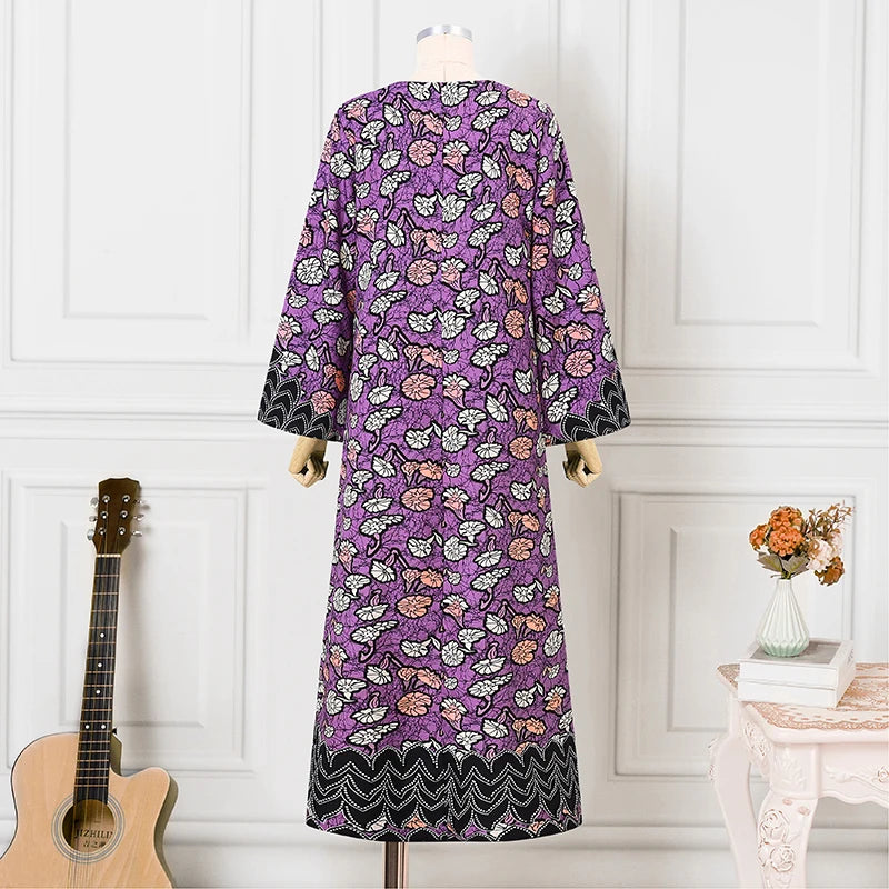 Robe Bohémienne Imprimée — Manches Évasées Maxi Oversize Col Rond