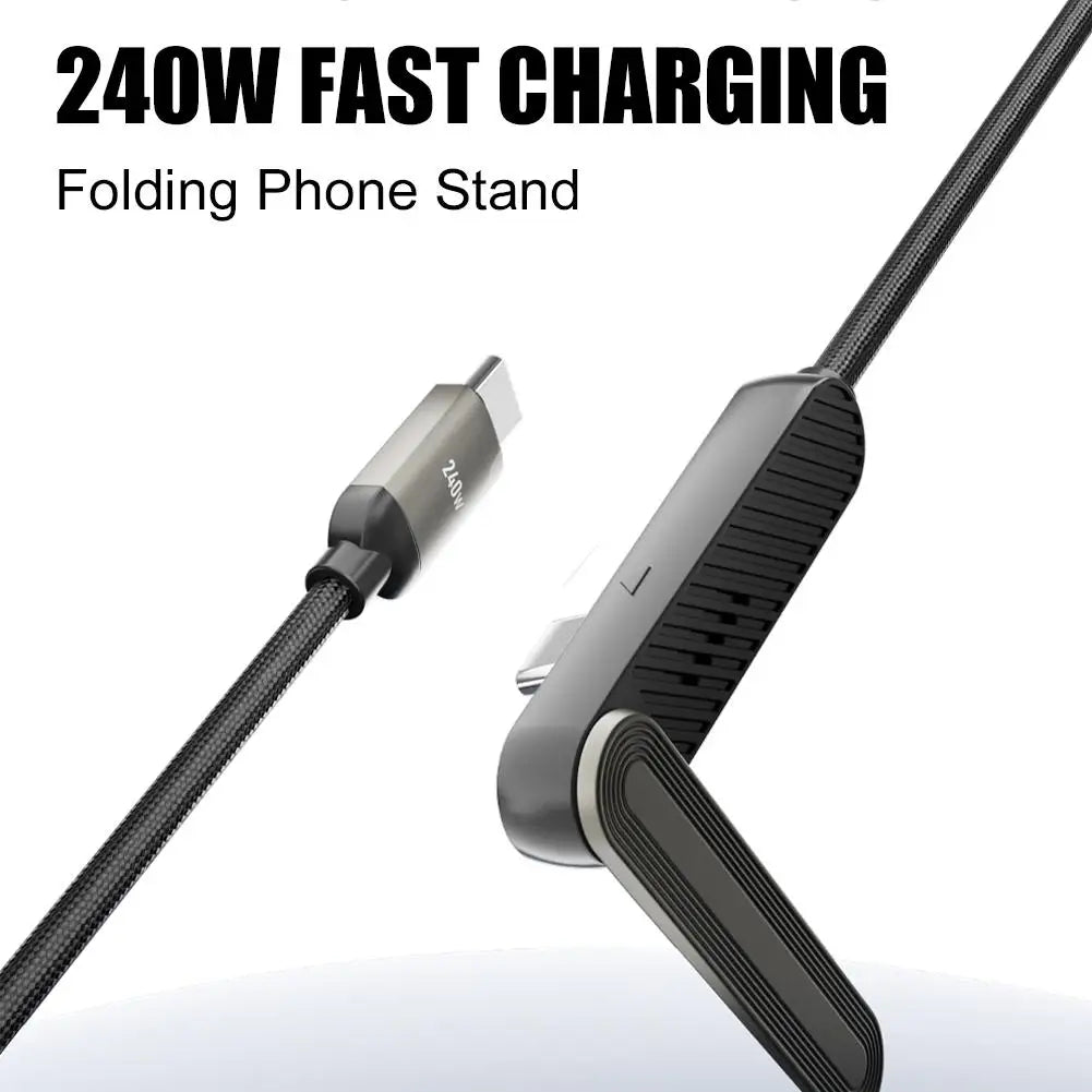 Câble 240W 2-en-1 Support Pliable pour iPhone 15-17 et Android — USB-C vers USB-C