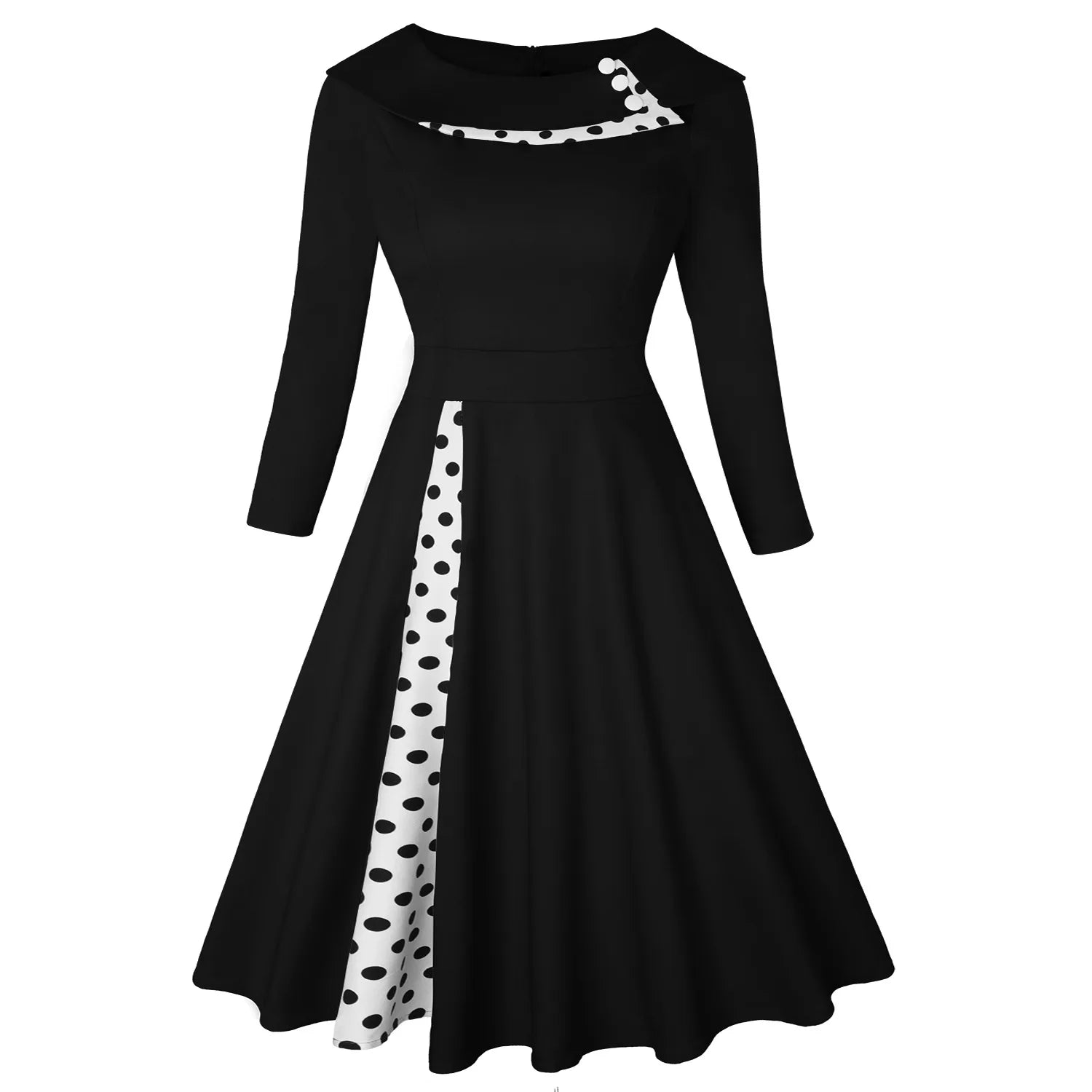 Robe Vintage Rockabilly À Pois — Taille Haute Manches Longues Swing