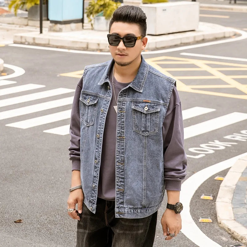 Motorcycle Vest Men Plus Size 8XL 6XL 7XL Sleeveless Jacket Autumn Hip Hop Man Veste Cowboy Slim Fit Korean Male Denim Waistcoat