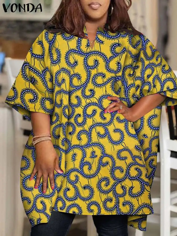 Plus Size VONDA Women Blouses 2024 Elegant Half Sleeve Printed Shirts Bohemian V Neck Tops Fashion Casual Loose Blusas Oversized