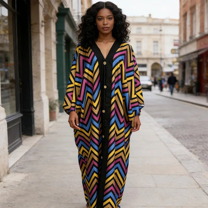 Robe Longue Femme Col V Rayée — Style Décontracté Grande Taille Automne 2026