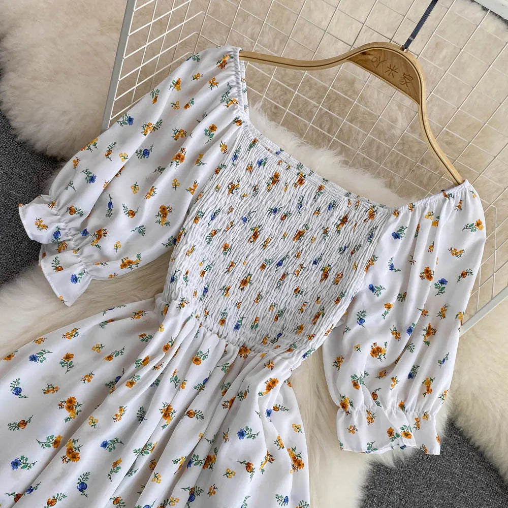 Robe Longue Bohémienne À Volants — Imprimé Floral Maxi Bustier Été
