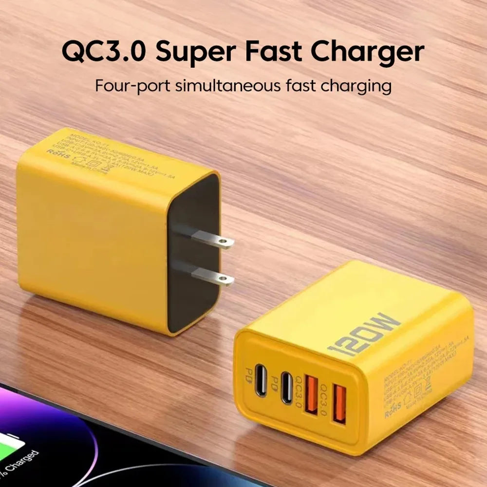 Chargeur Mural 120W USB-C Charge Rapide pour iPhone 16 15 Xiaomi Huawei Redmi OnePlus