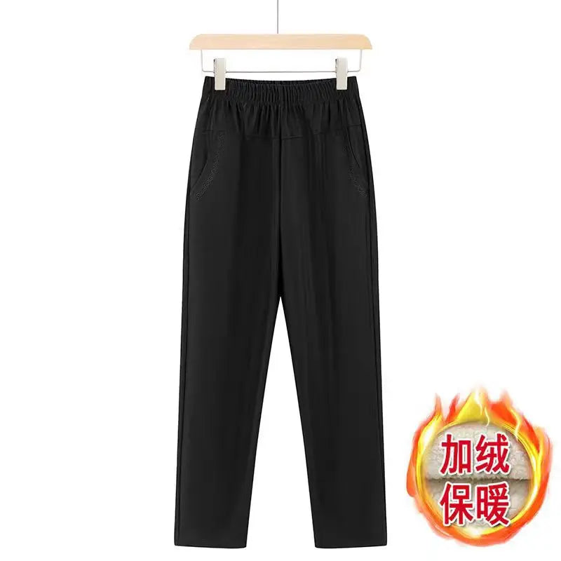 Oversize 8XL Women Trousers 2026 New Solid Elastic High Waist Casual Pants Autumn Winter Female Straight Pants Mother Long Pants