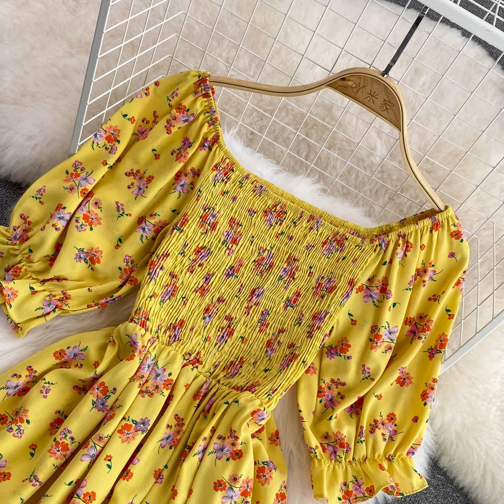 Robe Longue Bohémienne À Volants — Imprimé Floral Maxi Bustier Été