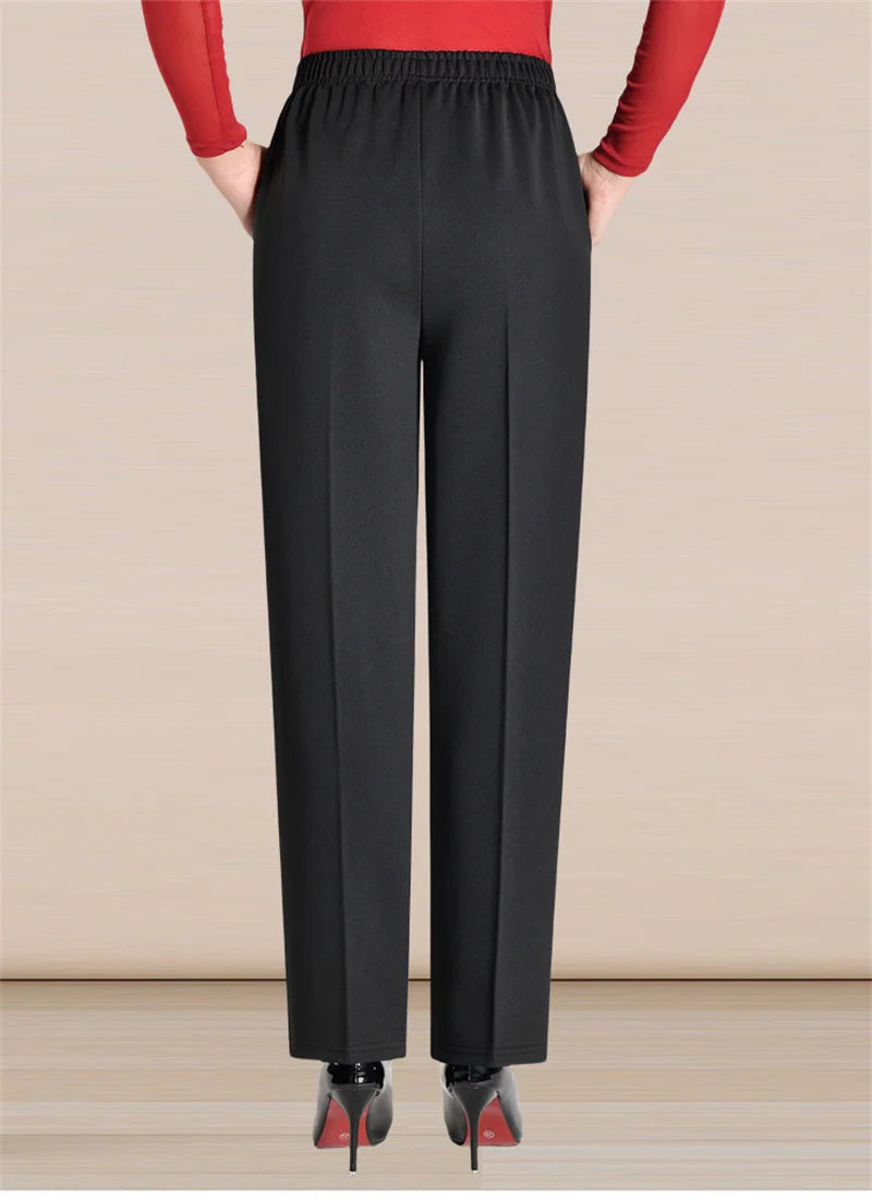 Oversize 8XL Women Trousers 2026 New Solid Elastic High Waist Casual Pants Autumn Winter Female Straight Pants Mother Long Pants