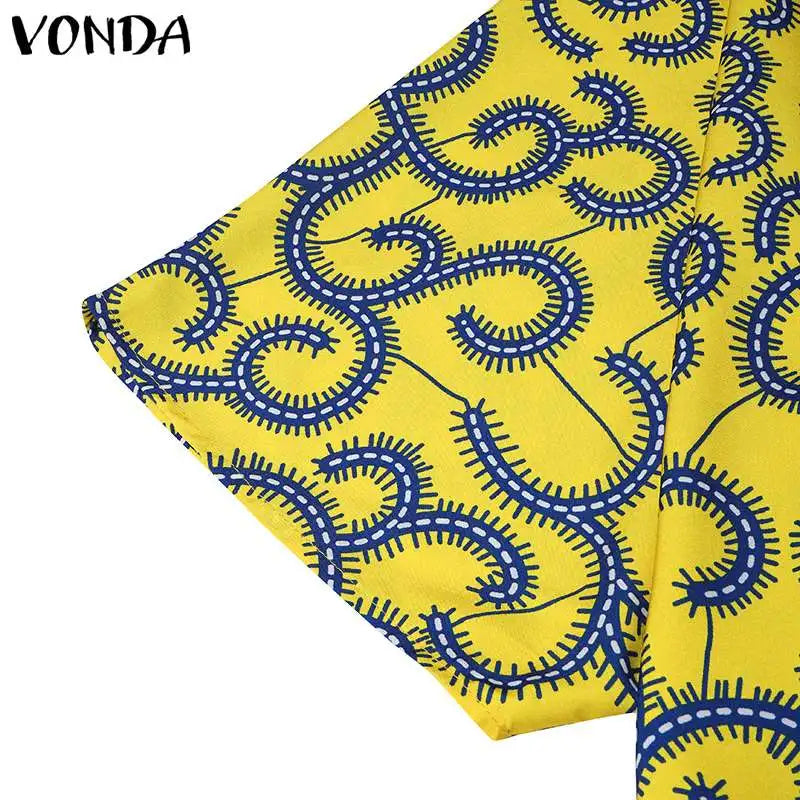 Plus Size VONDA Women Blouses 2024 Elegant Half Sleeve Printed Shirts Bohemian V Neck Tops Fashion Casual Loose Blusas Oversized