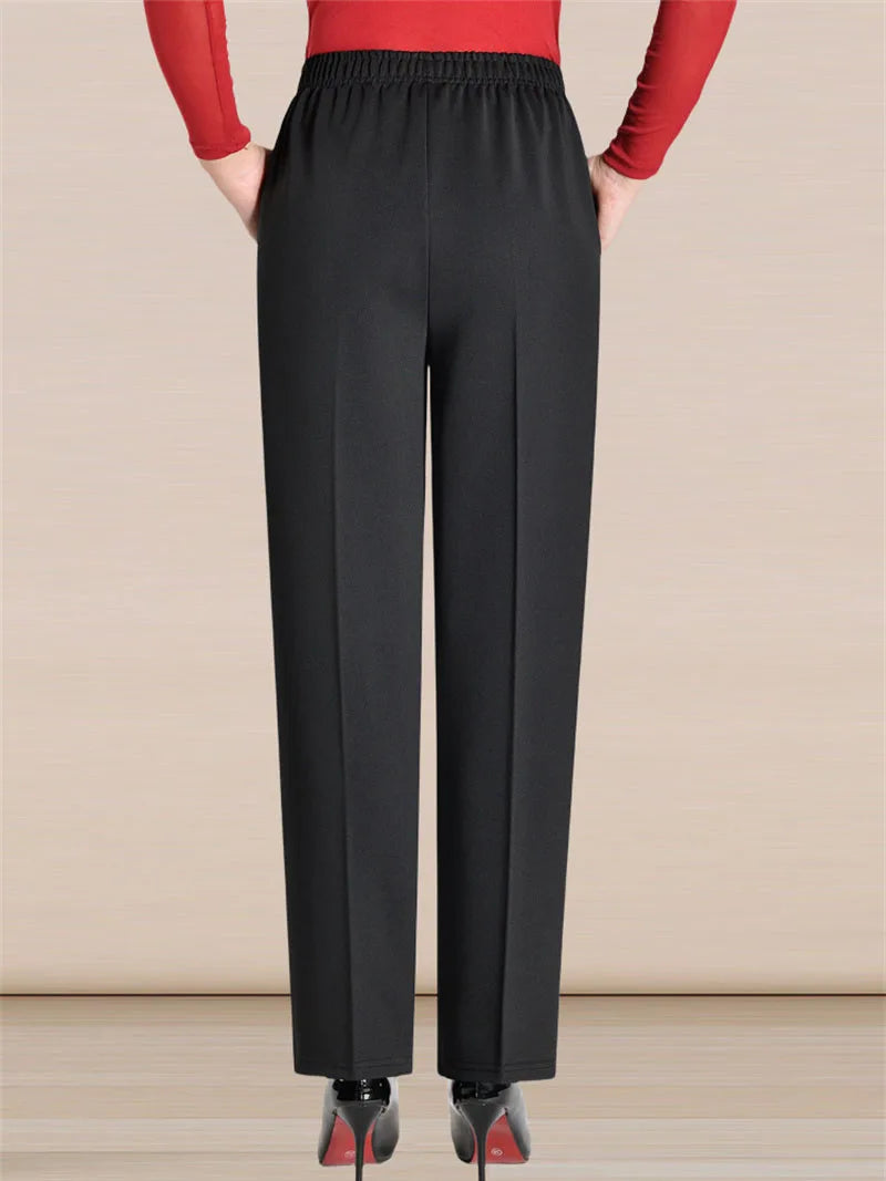 Oversize 8XL Women Trousers 2026 New Solid Elastic High Waist Casual Pants Autumn Winter Female Straight Pants Mother Long Pants
