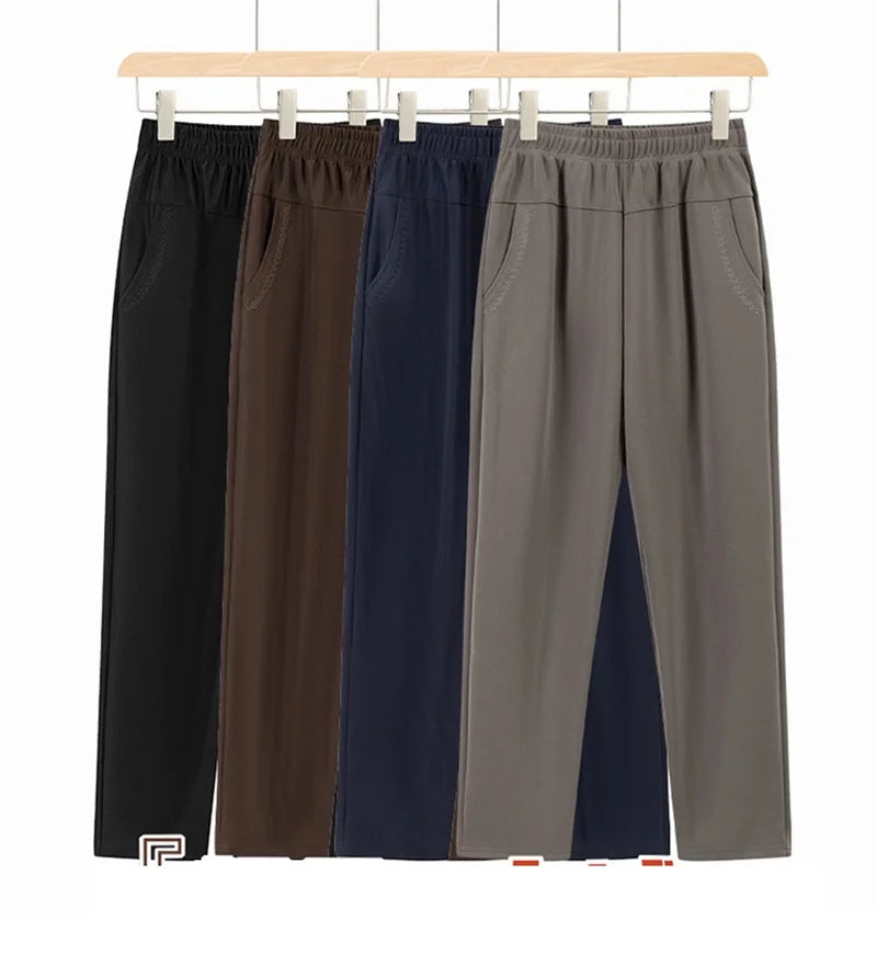 Oversize 8XL Women Trousers 2026 New Solid Elastic High Waist Casual Pants Autumn Winter Female Straight Pants Mother Long Pants