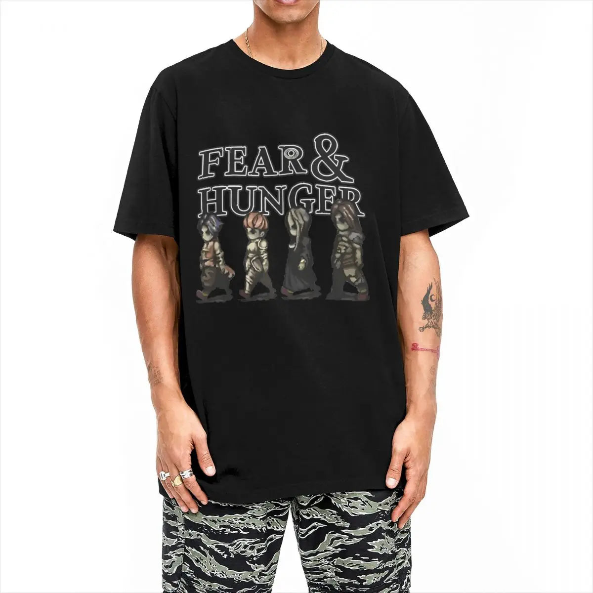 Oversized T Shirt FEAR AND HUNGER 100 Cotton T-Shirts Fashion Tshirt for Male Summer Y2K Funny Design Short Sleeve Tops