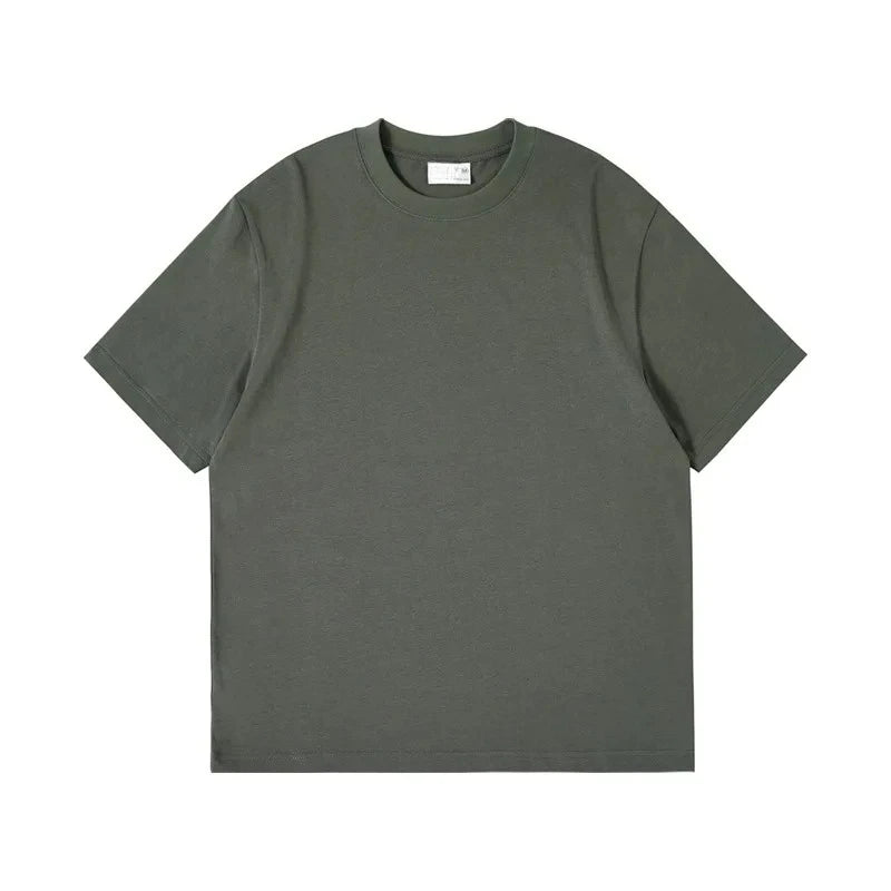 Oversize Men's T-Shirt Heavy Cotton Solid Color Heavy Loose Off-Shoulder Short Sleeve New Men's T-Shirt Undershirt Men's