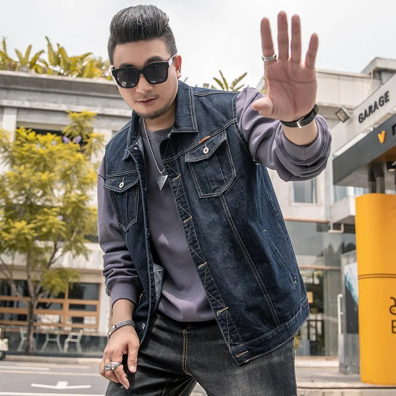 Motorcycle Vest Men Plus Size 8XL 6XL 7XL Sleeveless Jacket Autumn Hip Hop Man Veste Cowboy Slim Fit Korean Male Denim Waistcoat
