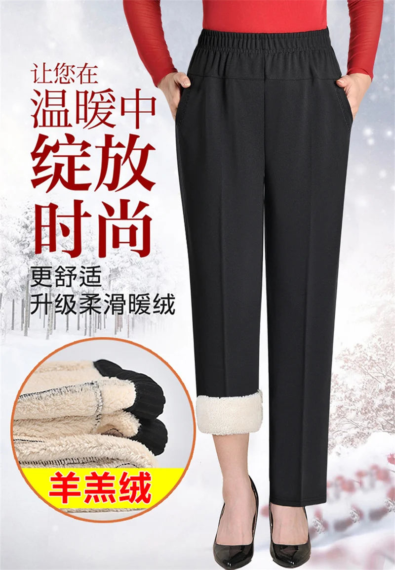 Oversize 8XL Women Trousers 2026 New Solid Elastic High Waist Casual Pants Autumn Winter Female Straight Pants Mother Long Pants
