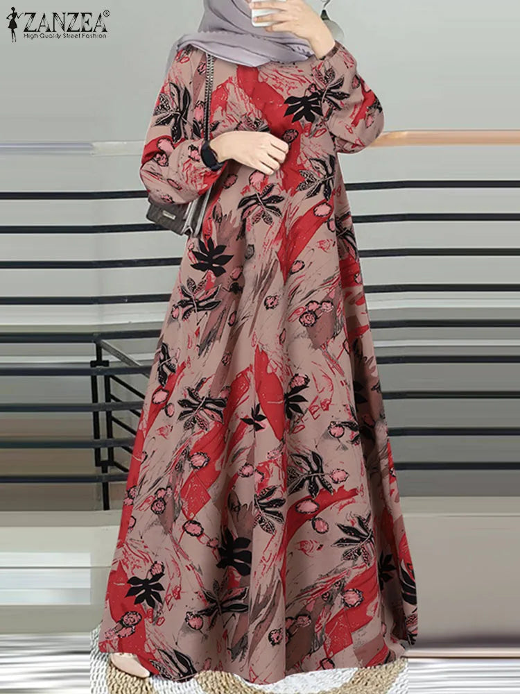 Robe Abaya Femme Musulmane — Longue Manches Longues Imprimé Floral