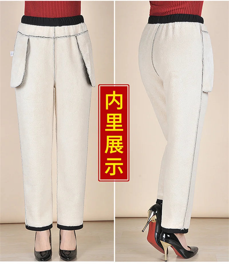 Oversize 8XL Women Trousers 2026 New Solid Elastic High Waist Casual Pants Autumn Winter Female Straight Pants Mother Long Pants