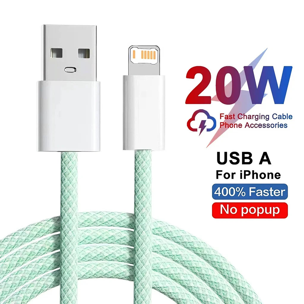 Câble USB Lightning 20W Tressé Charge Rapide pour iPhone 14 13 12 11 XR XS 8 7 6 — 1m 2m