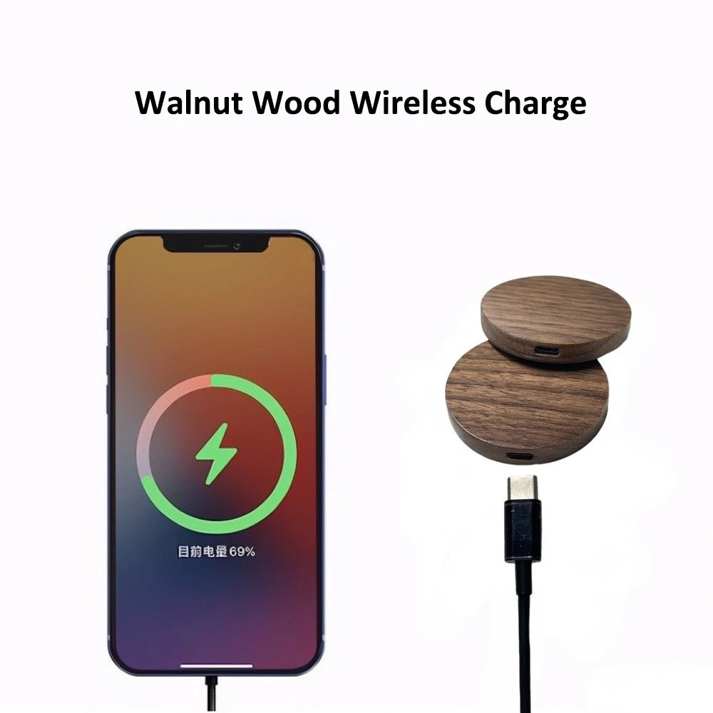 Chargeur Sans Fil Design Bois Noyer 15W pour iPhone 17 16 15 14 13 Pro Max Samsung S25 S26