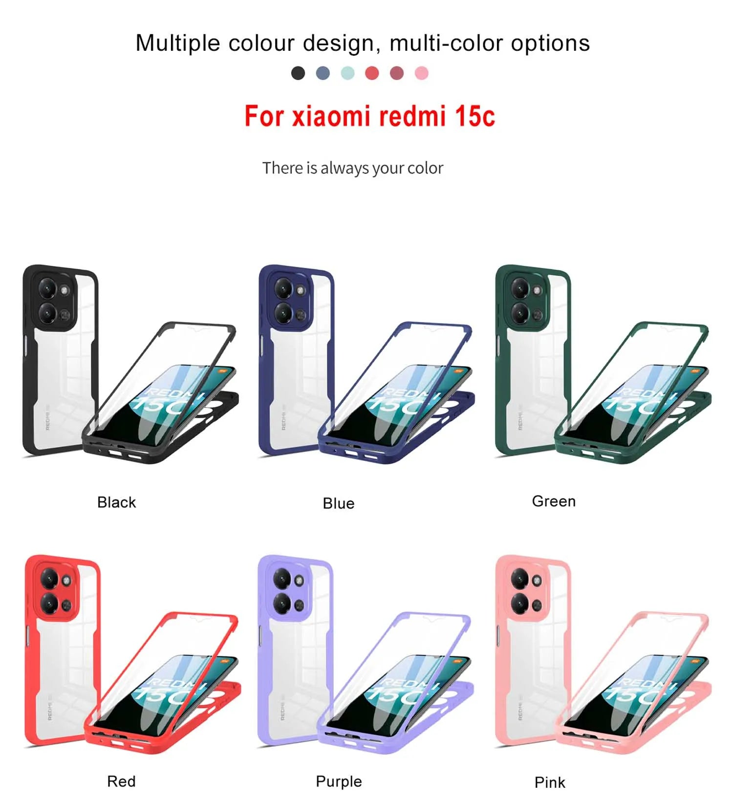 Coque 360° anti-choc Xiaomi Redmi 15C / A5 4G – Protection intégrale enveloppante