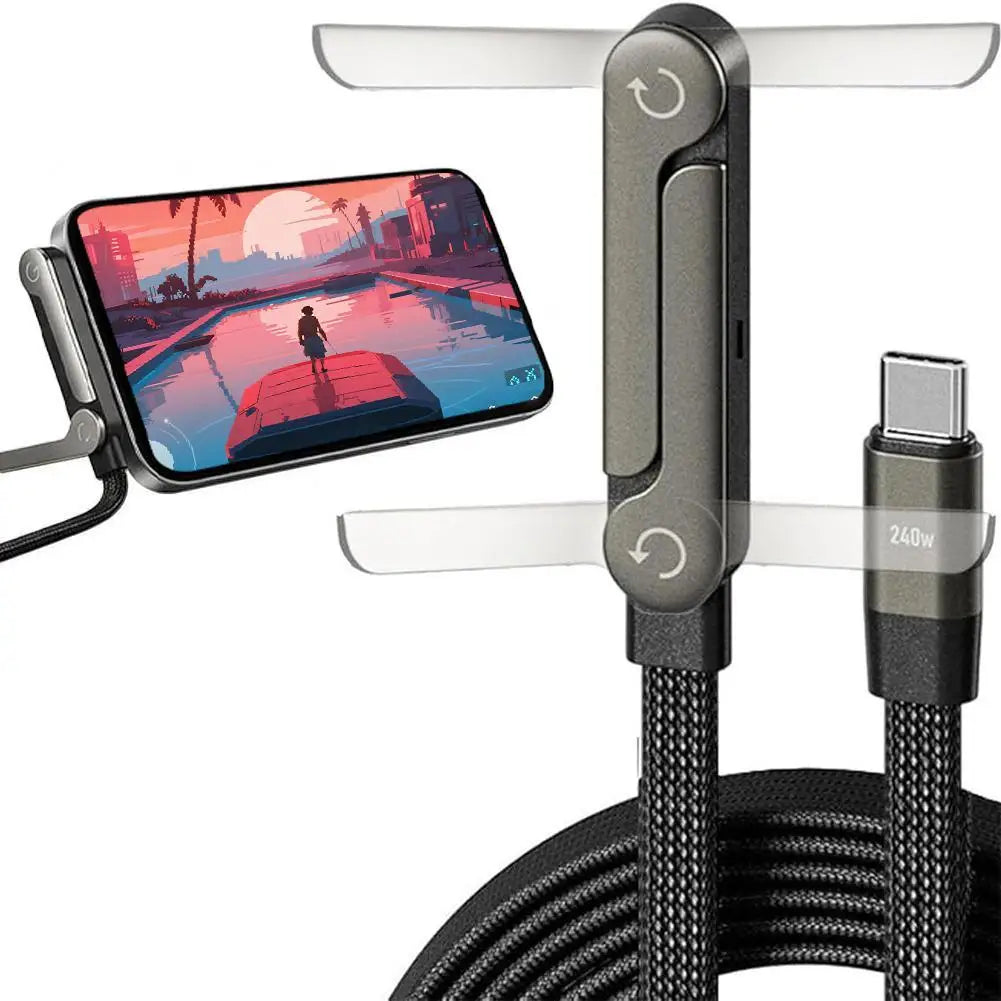 Câble Charge Rapide 240W Pliable avec Support Intégré — Universel Tablette & Téléphone