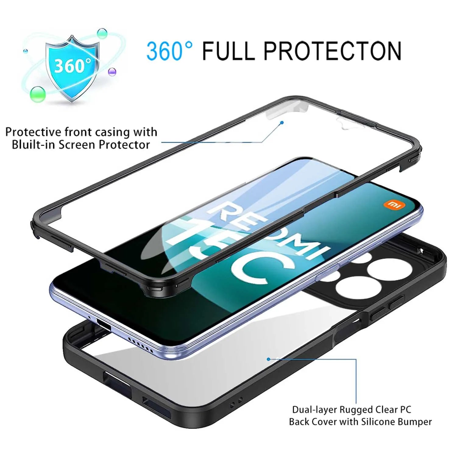 Coque 360° anti-choc Xiaomi Redmi 15C / A5 4G – Protection intégrale enveloppante