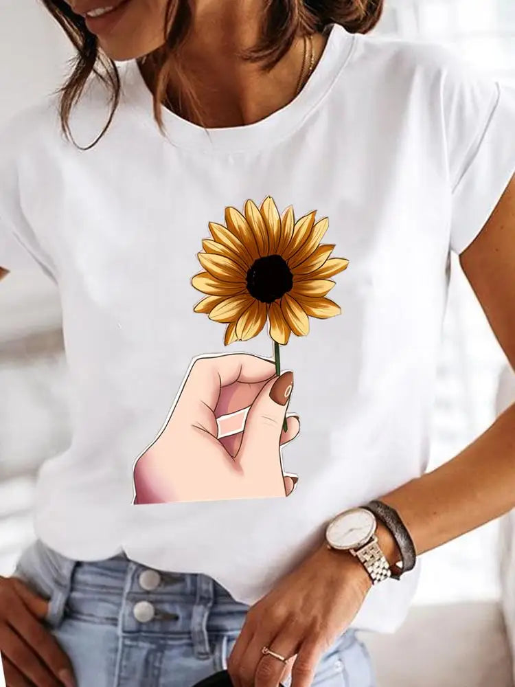 T-Shirt Femme Imprimé Fleurs — Style Casual Années 90