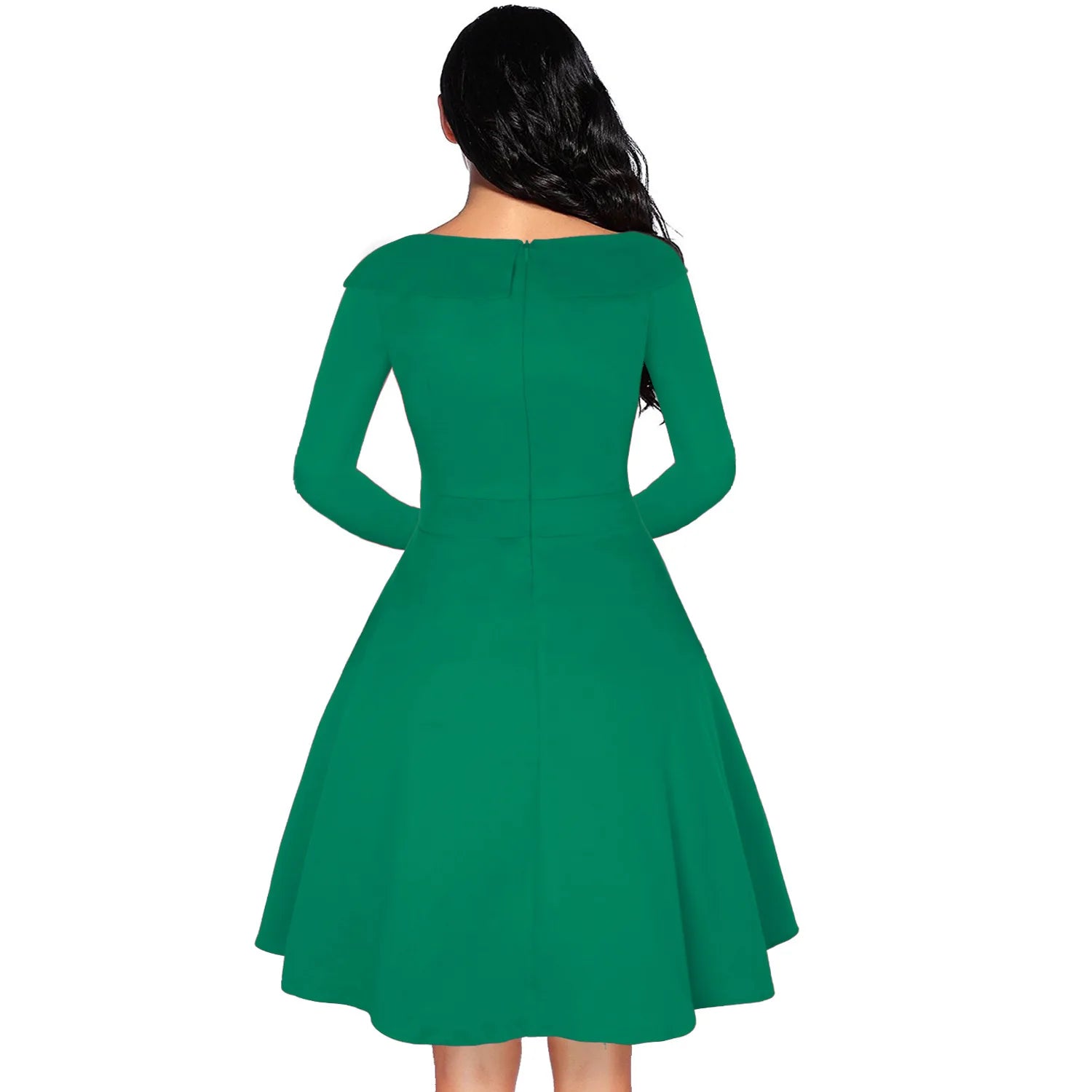 Robe Vintage Rockabilly À Pois — Taille Haute Manches Longues Swing