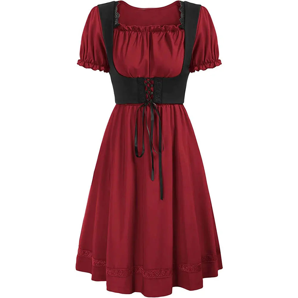 Robe Médiévale Gothique Femme — Manches Courtes Maxi Féerique Viking