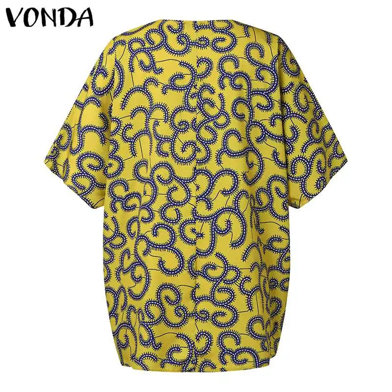 Plus Size VONDA Women Blouses 2024 Elegant Half Sleeve Printed Shirts Bohemian V Neck Tops Fashion Casual Loose Blusas Oversized