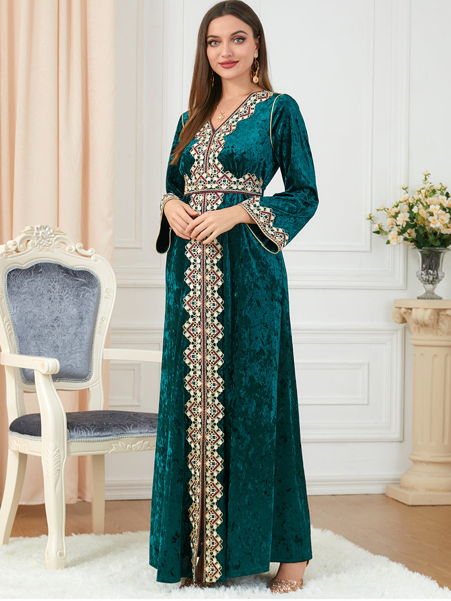 Robe Abaya Velours Femme — Kimono Long Style Dubaï & Caftan Marocain