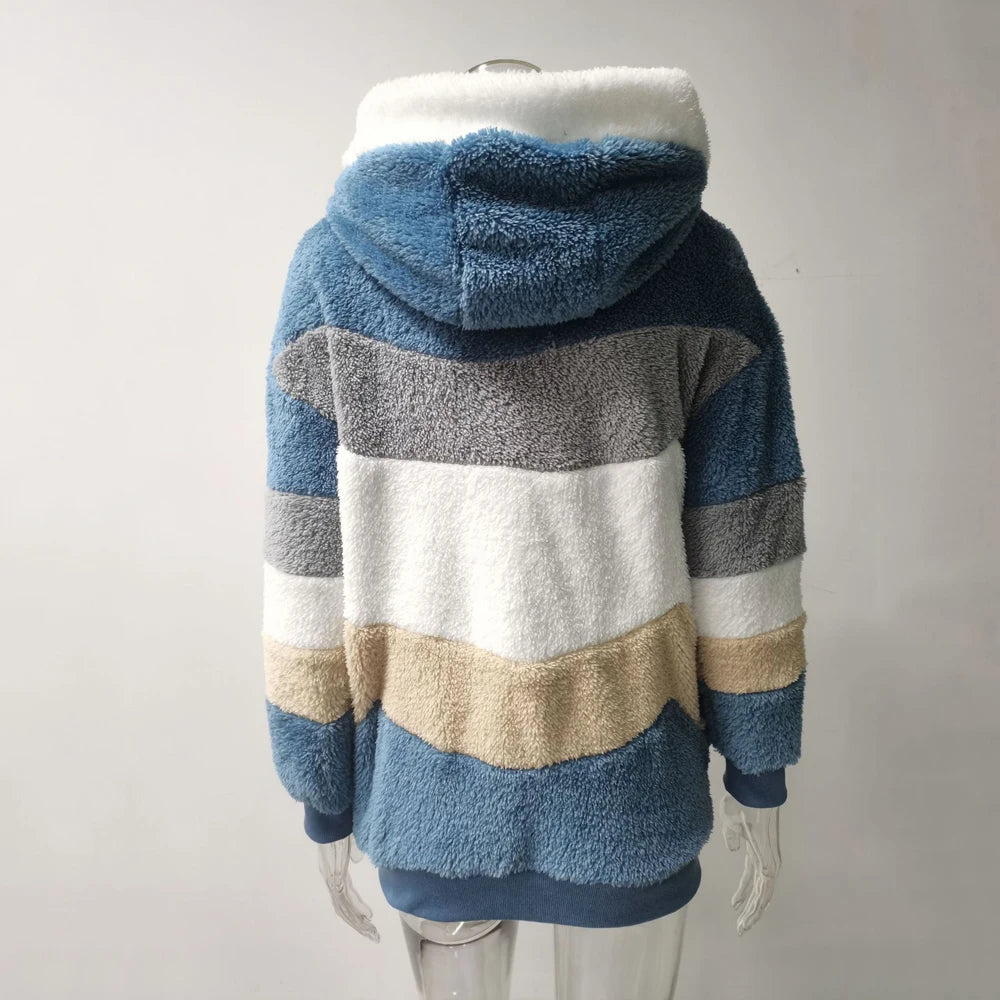 Oversized Jacket for Women Coat 2025 Autumn Winter Warm Plush Pocket Hooded Streetwear Loose Lady Zipper Cashmere Outerwear Coat