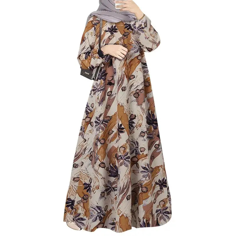 Robe Abaya Femme Musulmane — Longue Manches Longues Imprimé Floral