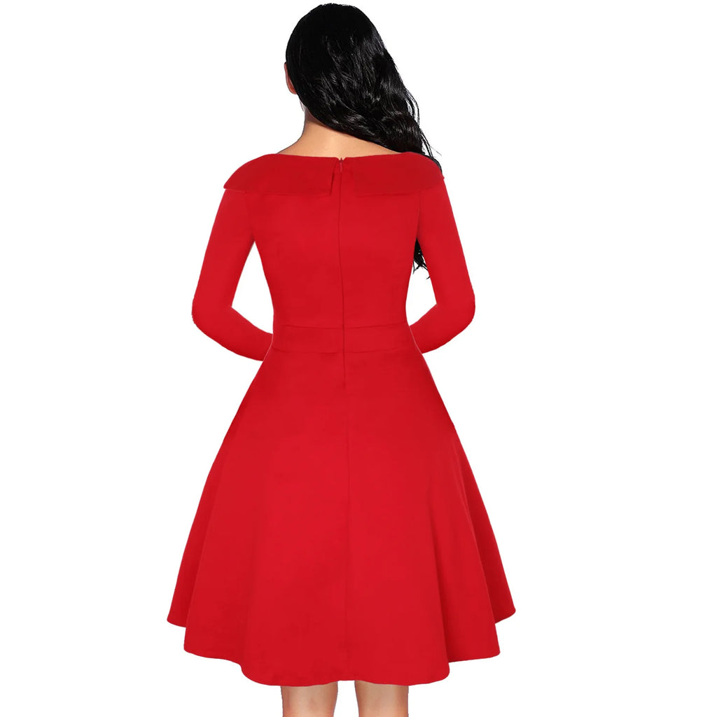 Robe Vintage Rockabilly À Pois — Taille Haute Manches Longues Swing