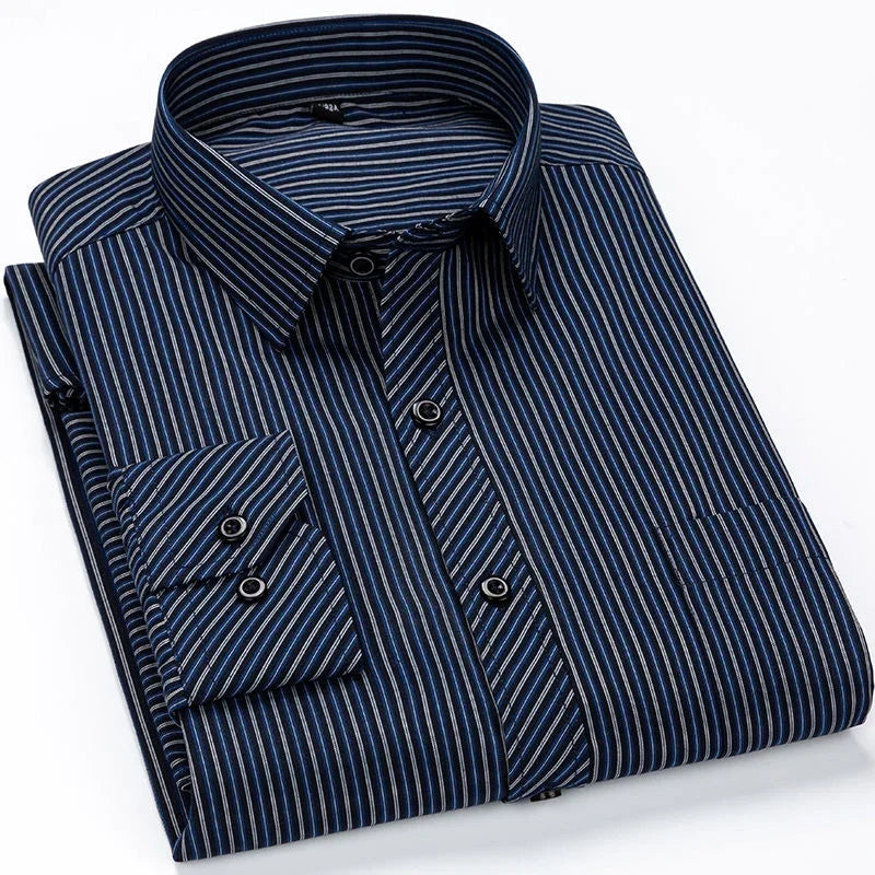 Oversized Shirt 9XL 47 48 Mens Striped Business Casual Long Sleeved Classic Formal Male Social Dress Button Up Shirts Slim Fit