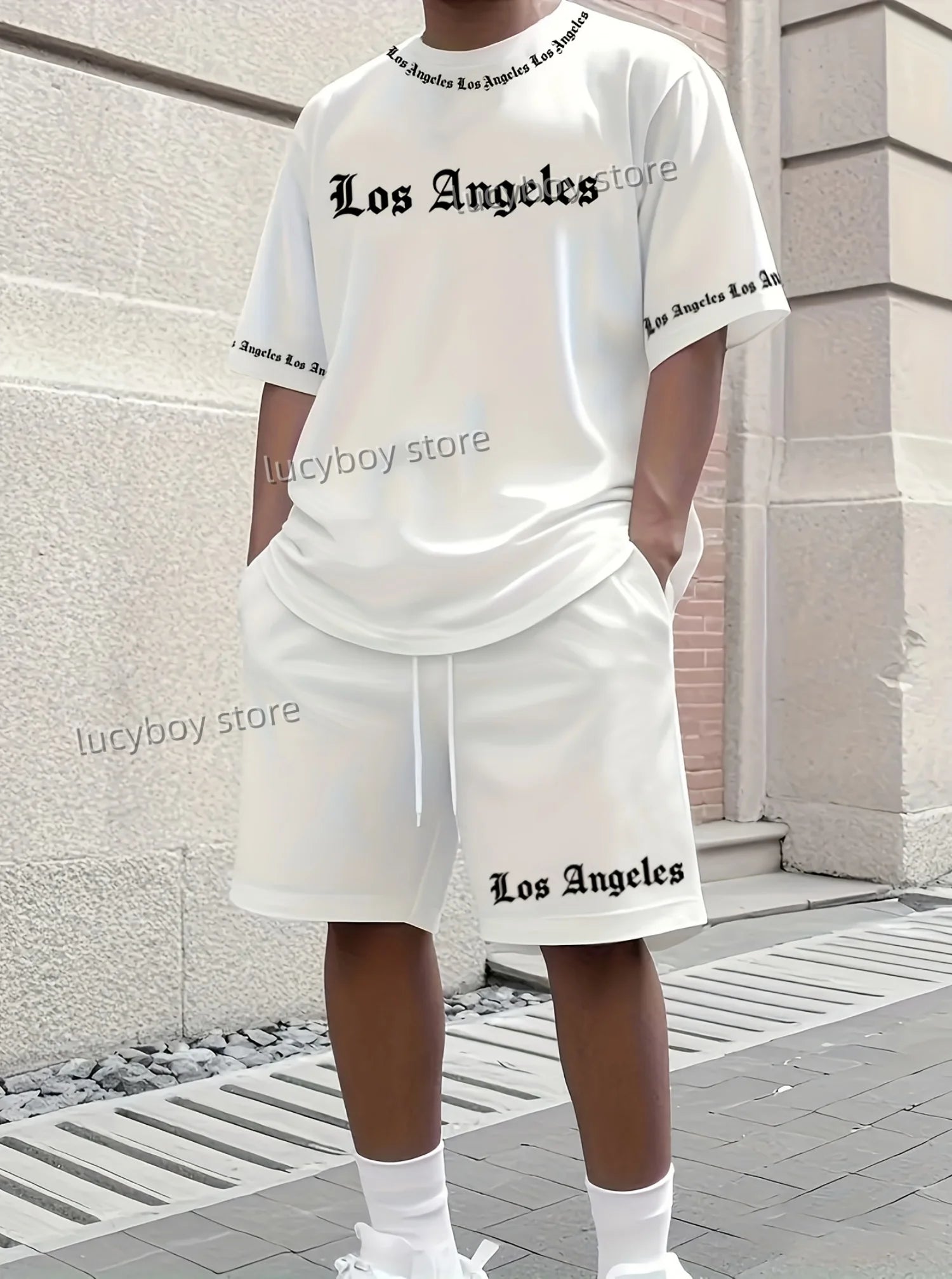 2025 Los Angeles Printed Men's Suit 2 Pieces Set Casual Suit SportswearFitness Set  Men's Tracksuit Oversized Clothes