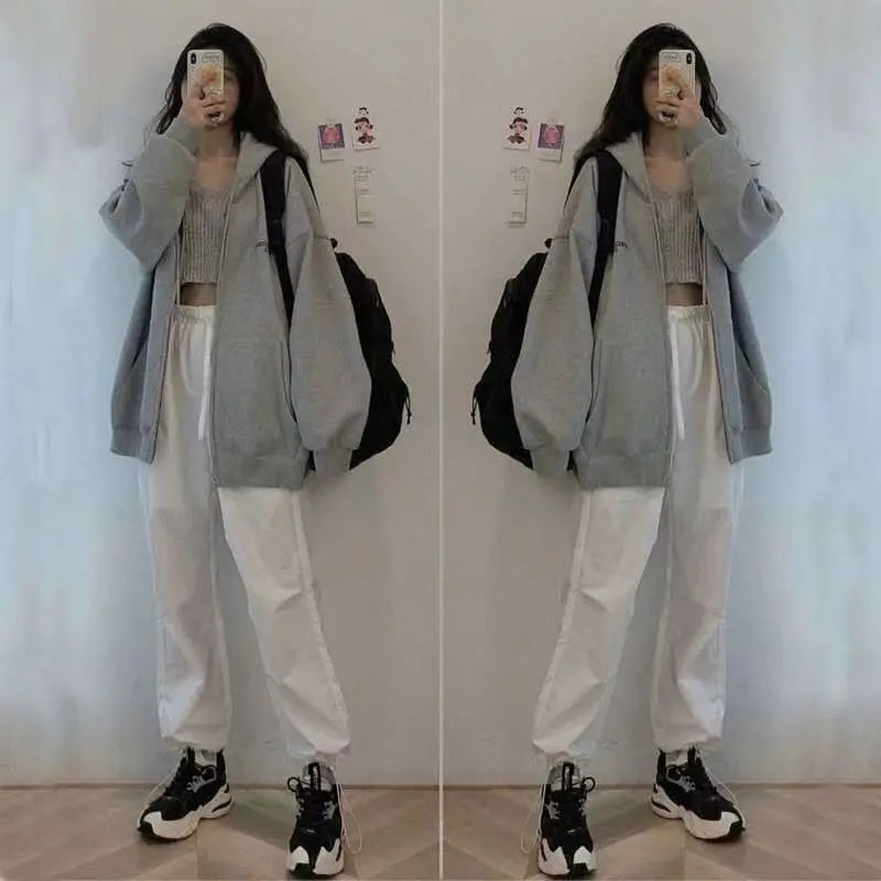 Oversized Hoodie Women Men  Thick Fleece Zip Up Sweatshirt Unisex Plain Color Loose Fit Casual Pullover M-5XL Cotton Loungewear