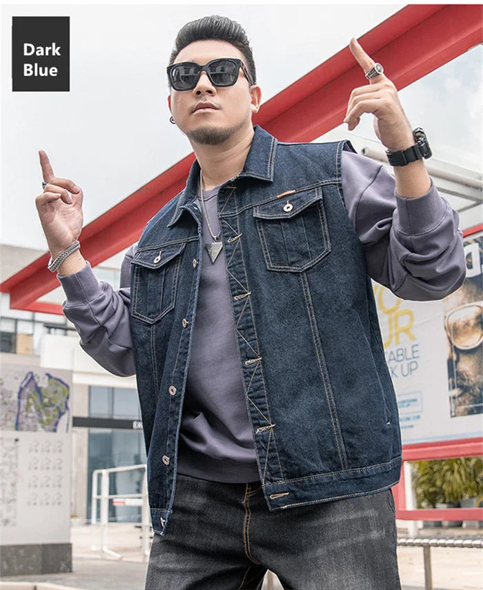 Motorcycle Vest Men Plus Size 8XL 6XL 7XL Sleeveless Jacket Autumn Hip Hop Man Veste Cowboy Slim Fit Korean Male Denim Waistcoat