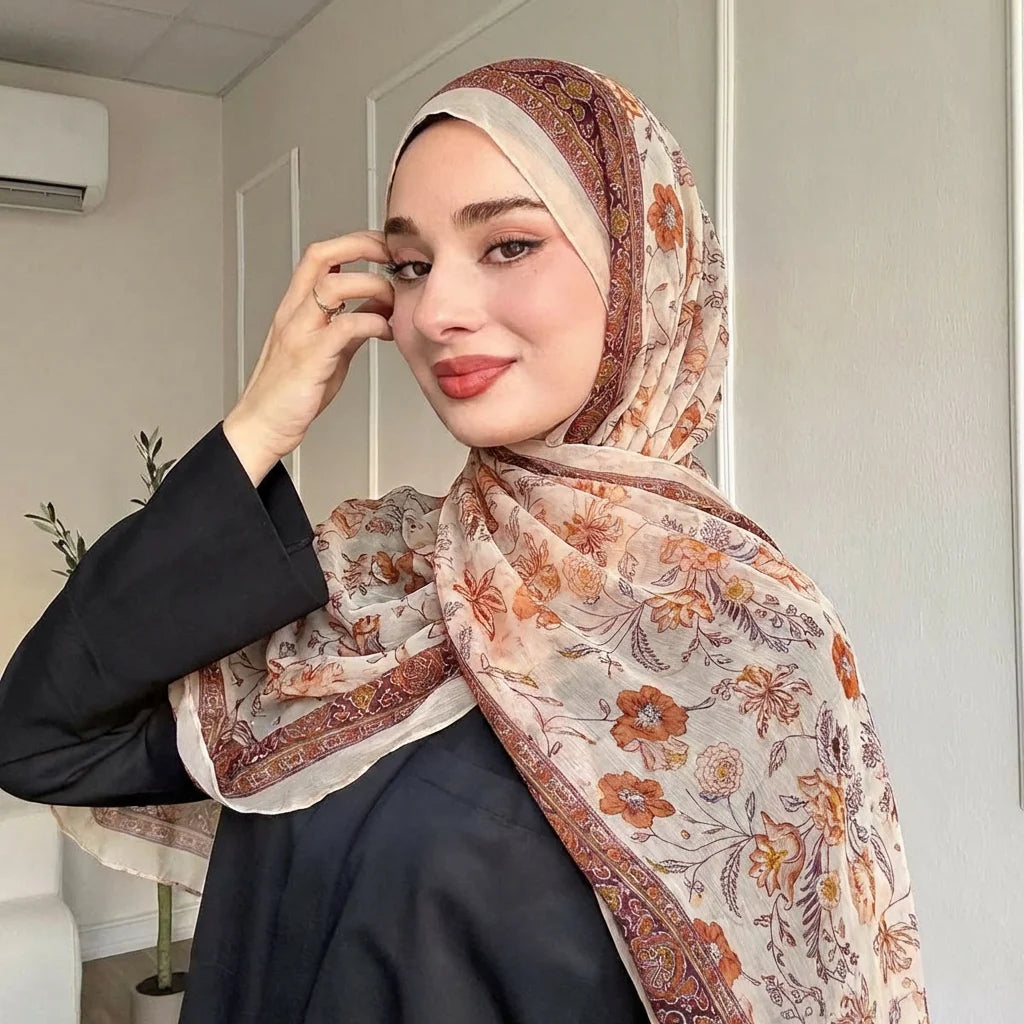 Foulard Hijab Femme — Écharpe Voile Viscose Coton Doux Turban Long