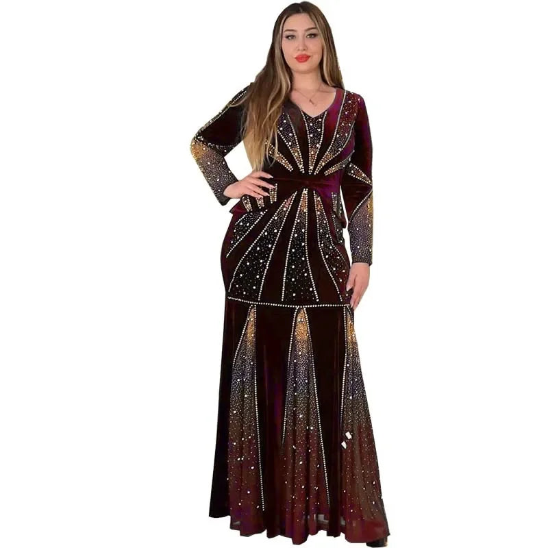 Robe Africaine Velours Soirée — Dashiki Diamants Kaftan Longue Dubai