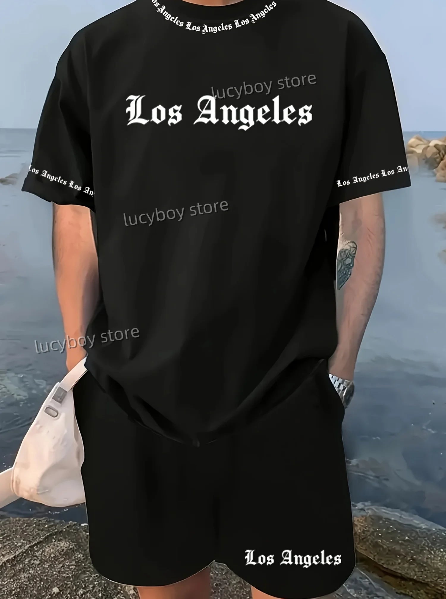 2025 Los Angeles Printed Men's Suit 2 Pieces Set Casual Suit SportswearFitness Set  Men's Tracksuit Oversized Clothes