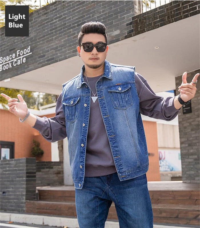Motorcycle Vest Men Plus Size 8XL 6XL 7XL Sleeveless Jacket Autumn Hip Hop Man Veste Cowboy Slim Fit Korean Male Denim Waistcoat