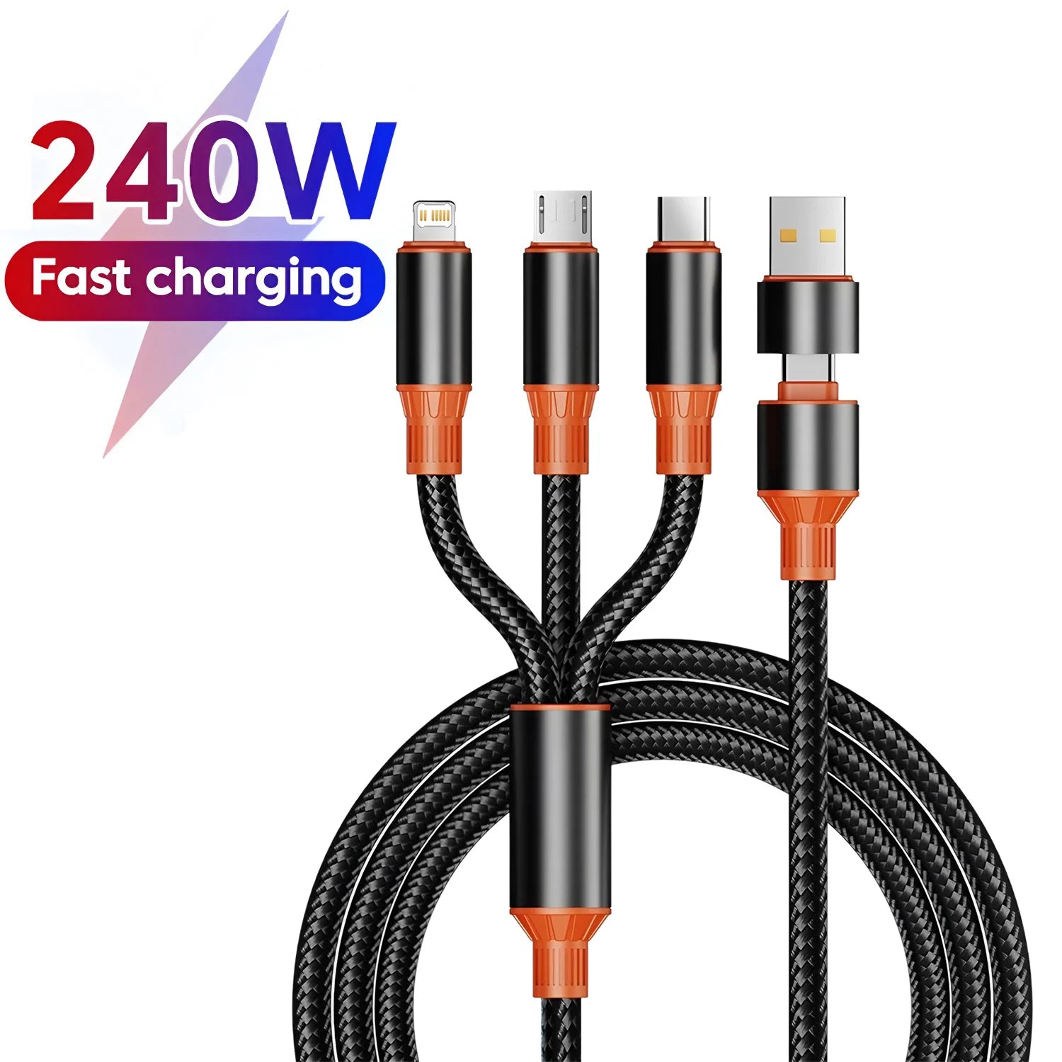 Câble Charge 3-en-1 Multi-Port USB-C Micro USB pour iPhone 15 14 13 Android