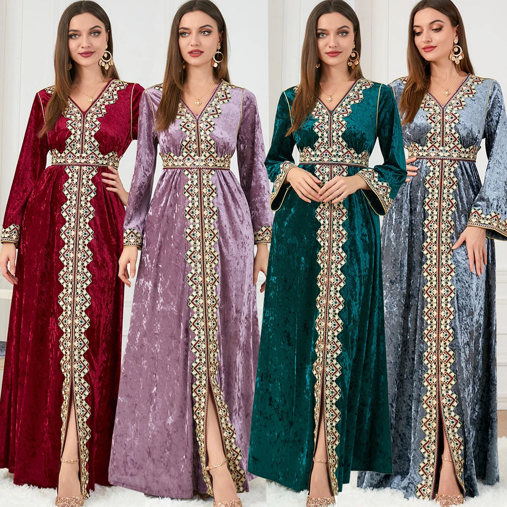 Robe Abaya Velours Femme — Kimono Long Style Dubaï & Caftan Marocain