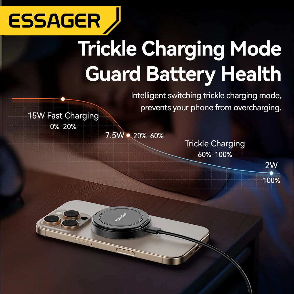 Chargeur Sans Fil Magnétique Essager 15W pour iPhone 16 15 14 13 Pro Max AirPods
