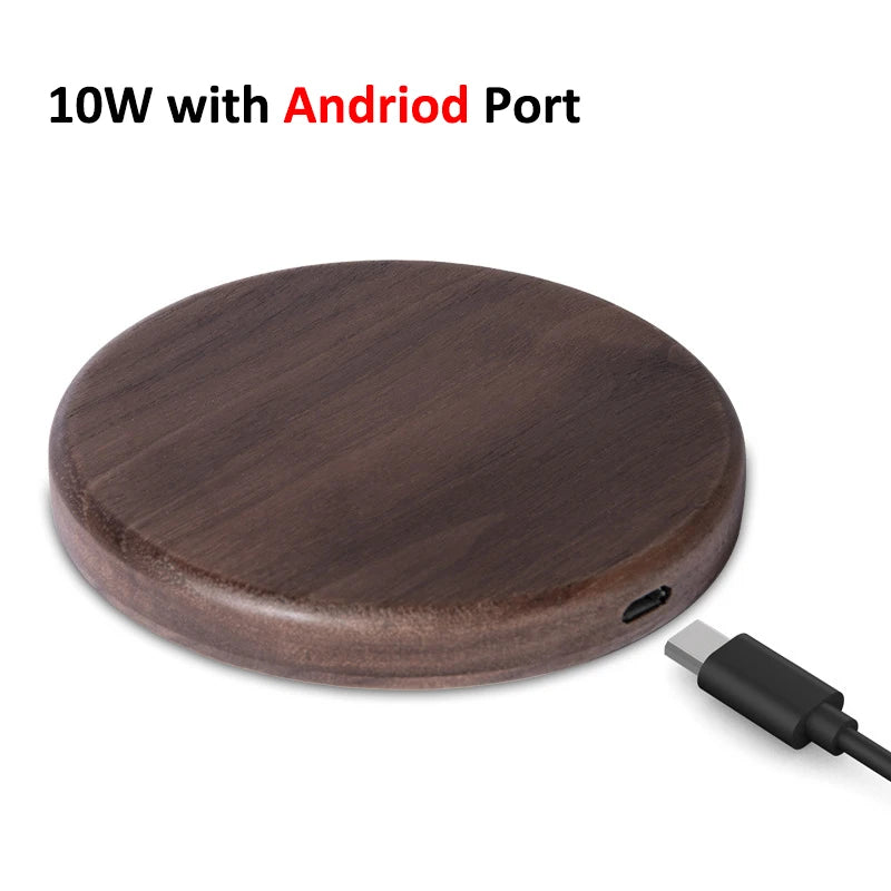 Chargeur Sans Fil Design Bois Noyer 15W pour iPhone 17 16 15 14 13 Pro Max Samsung S25 S26