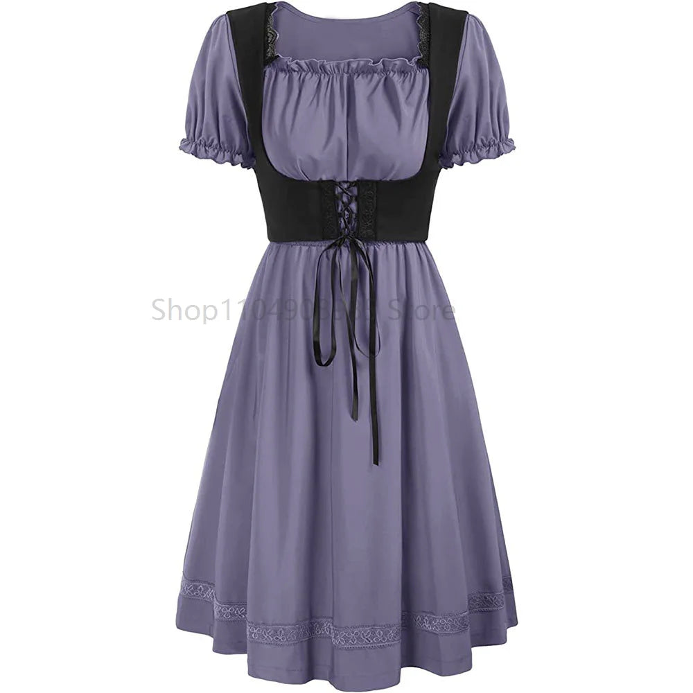 Robe Médiévale Gothique Femme — Manches Courtes Maxi Féerique Viking