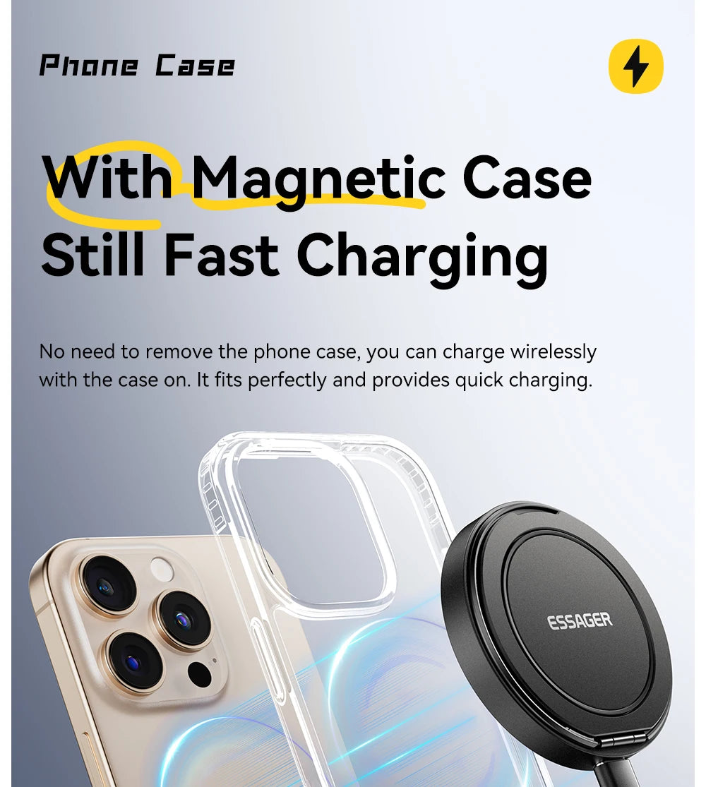 Chargeur Sans Fil Magnétique Essager 15W pour iPhone 16 15 14 13 Pro Max AirPods