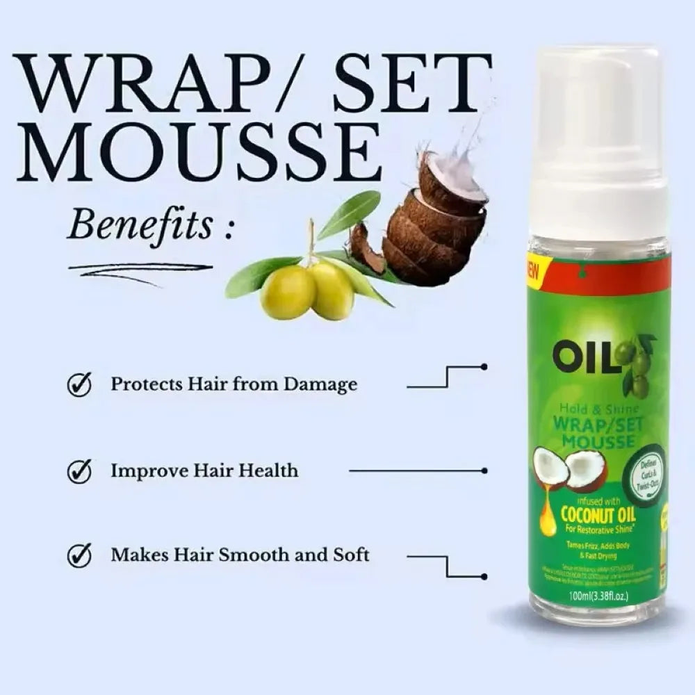 Mousse coiffante boucles à l'huile d'olive – Tenue forte, anti-frisottis 100ml
